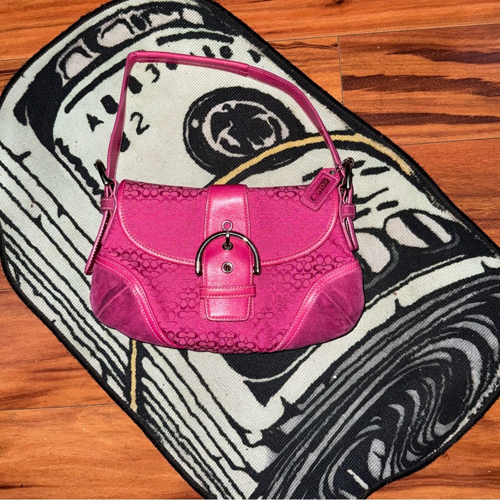 Hot Pink Canvas & Suede Coach Soho Bag